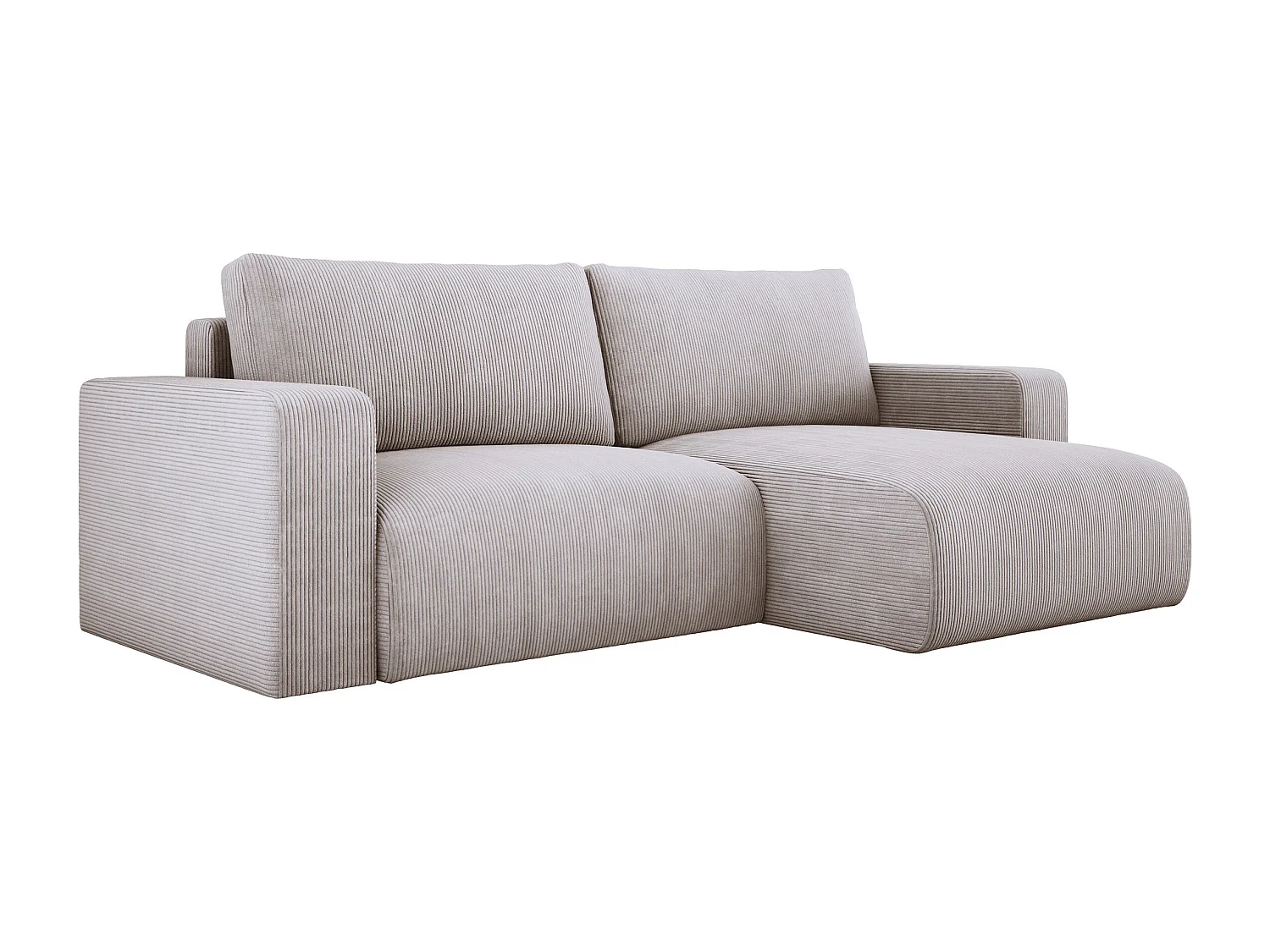 Narożnik z funkcją spania i pojemnikiem, miękki sztruks, prawy, 247x143x83 cm, kolor brudny beż