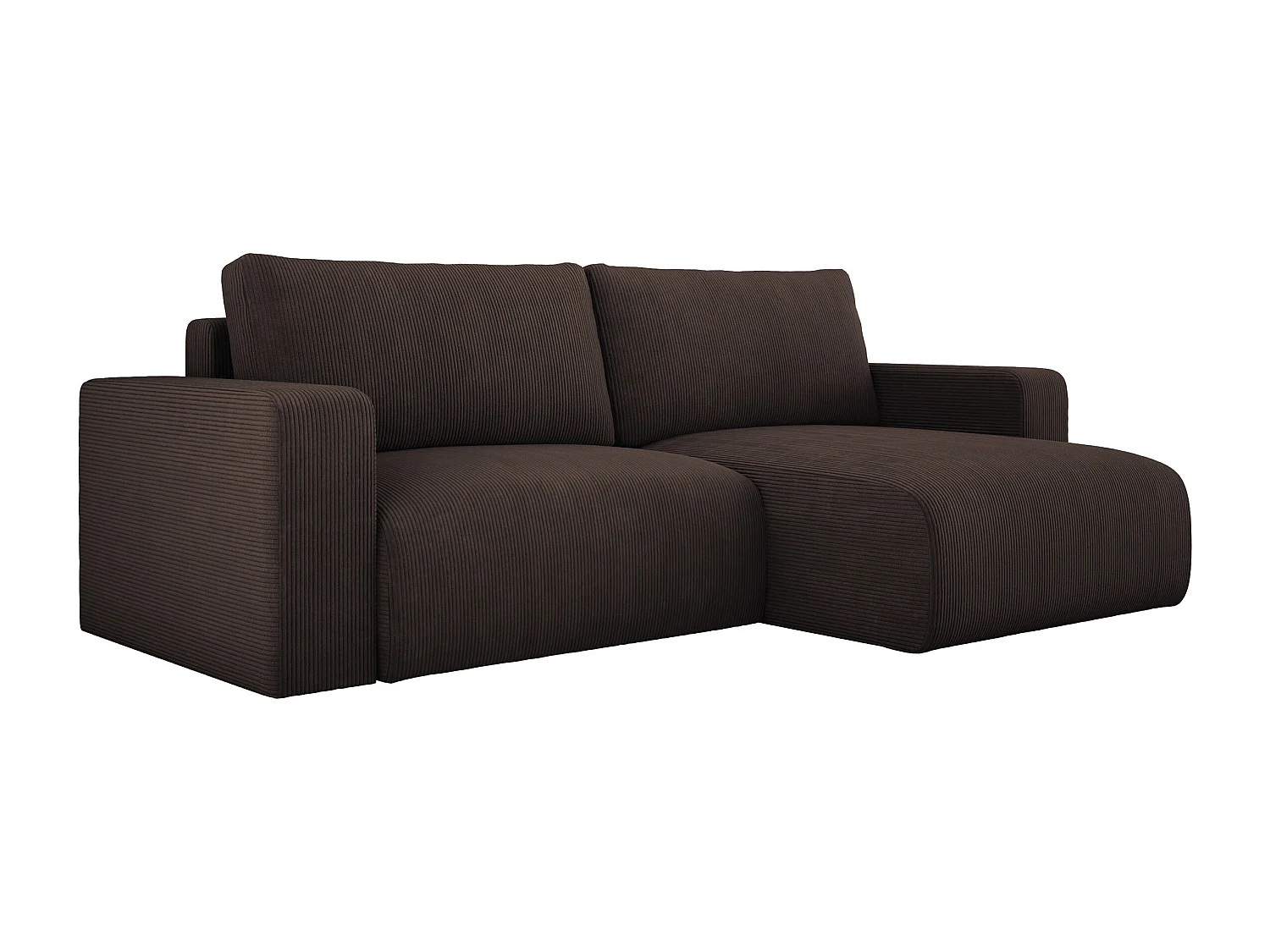 Ecksofa mit Schlaffunktion und Bettkasten, weicher Cordstoff, flexibel stellbar, rechts, 247x143x83 cm, Farbe Dunkelbraun