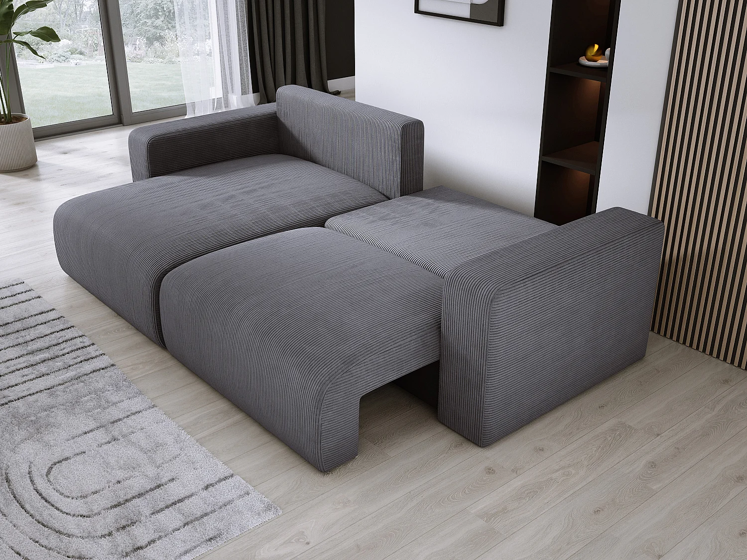 Hoekbank met slaapfunctie en opbergruimte, zachte cordstof, flexibel verstelbaar, linkeropstelling, 247x143x83 cm, grijs