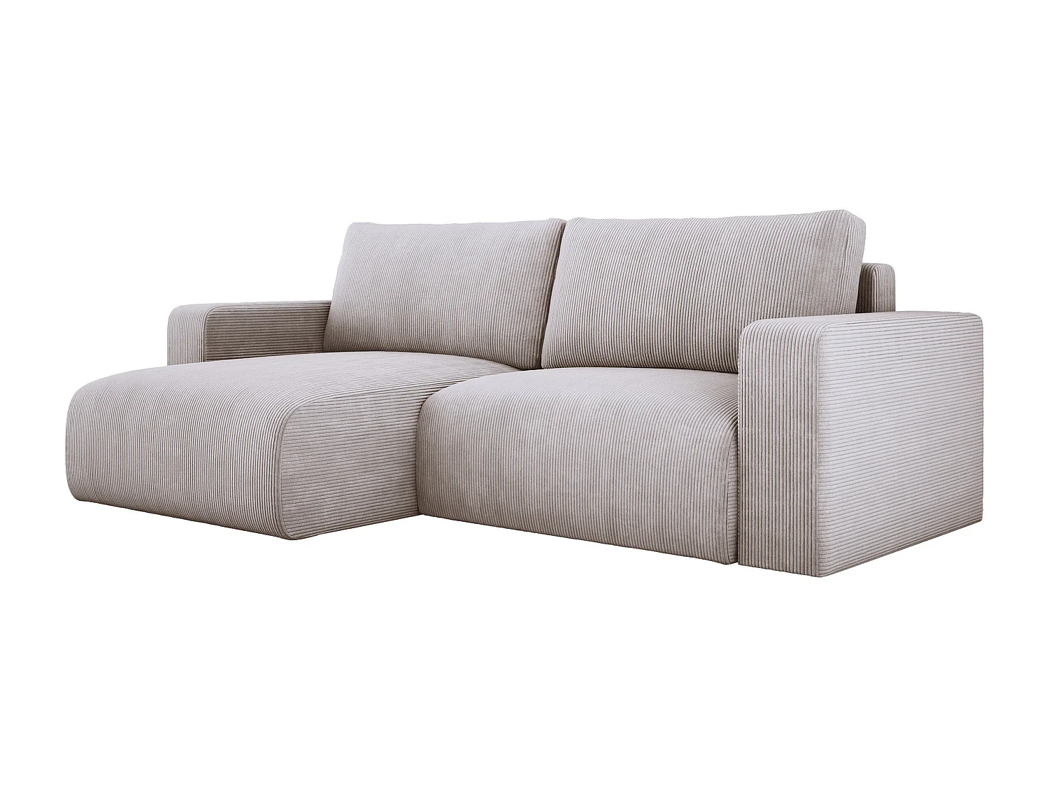 Hoekbank met slaapfunctie en opbergruimte, zachte cordstof, flexibel verstelbaar, linkeropstelling, 247x143x83 cm, vuil beige