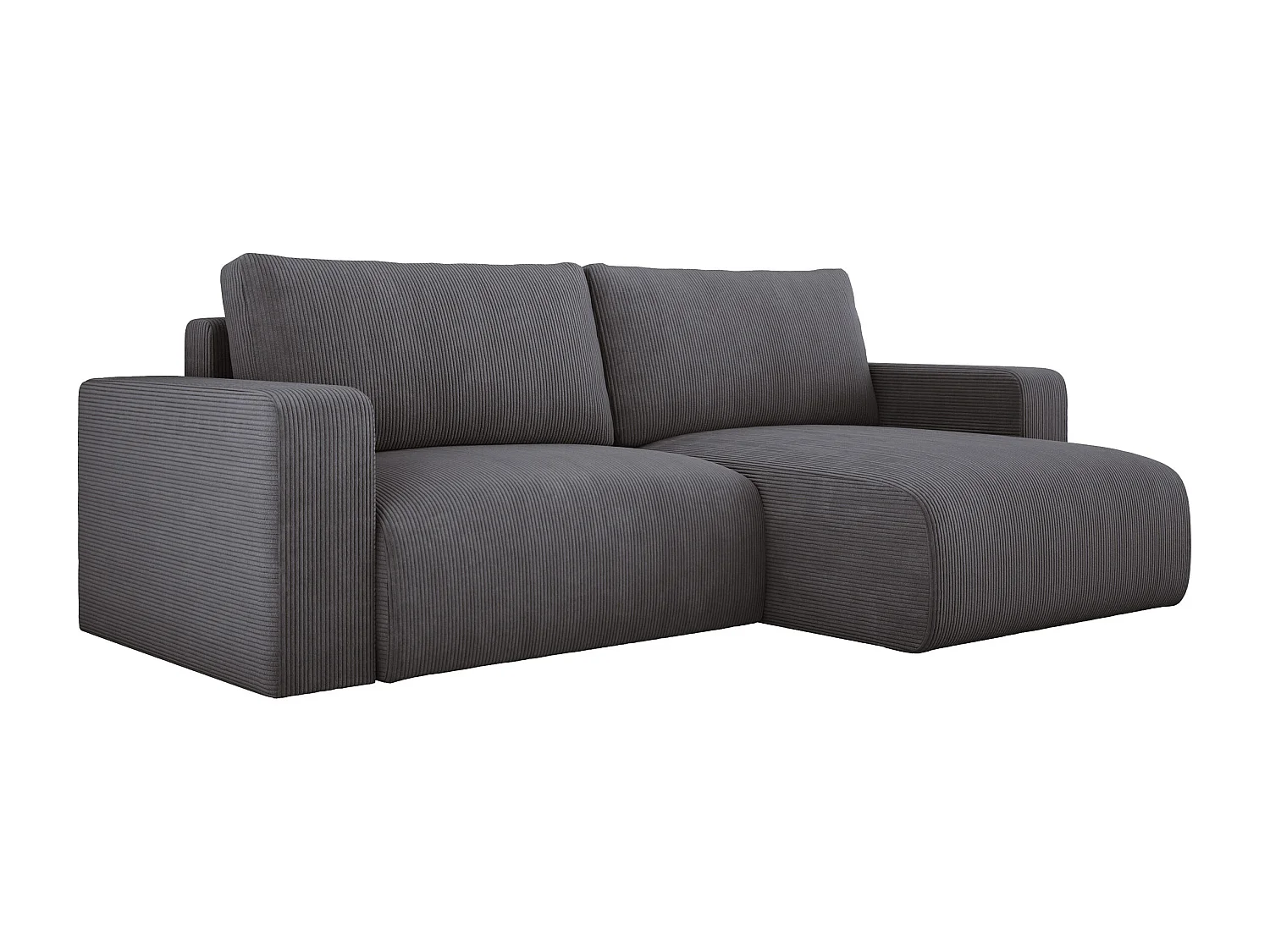 Hoekbank met slaapfunctie en opbergruimte, zachte cordstof, flexibel verstelbaar, rechteropstelling, 247x143x83 cm, grijs