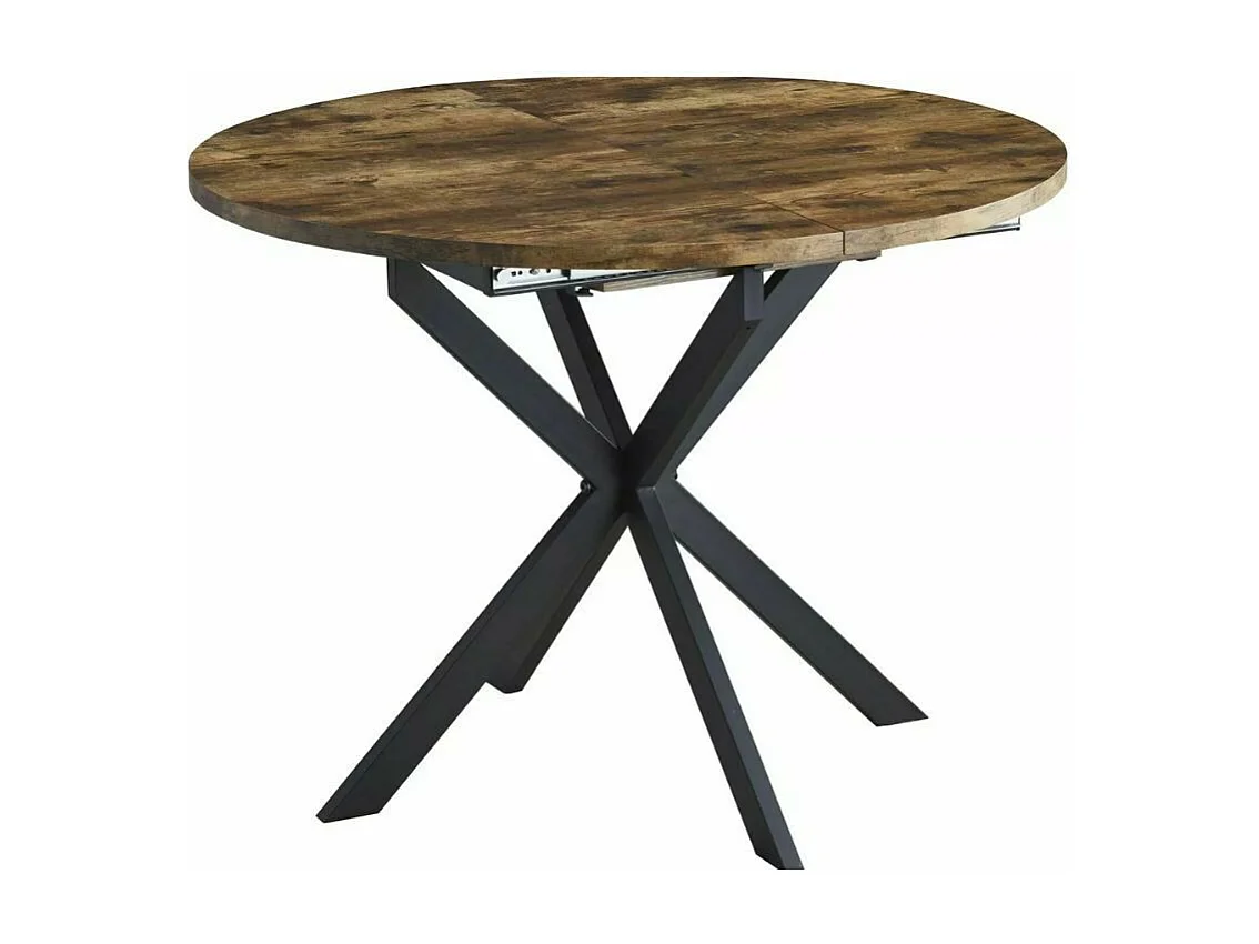 Table ronde 100 cm extensible bois et noir pieds métal Larry