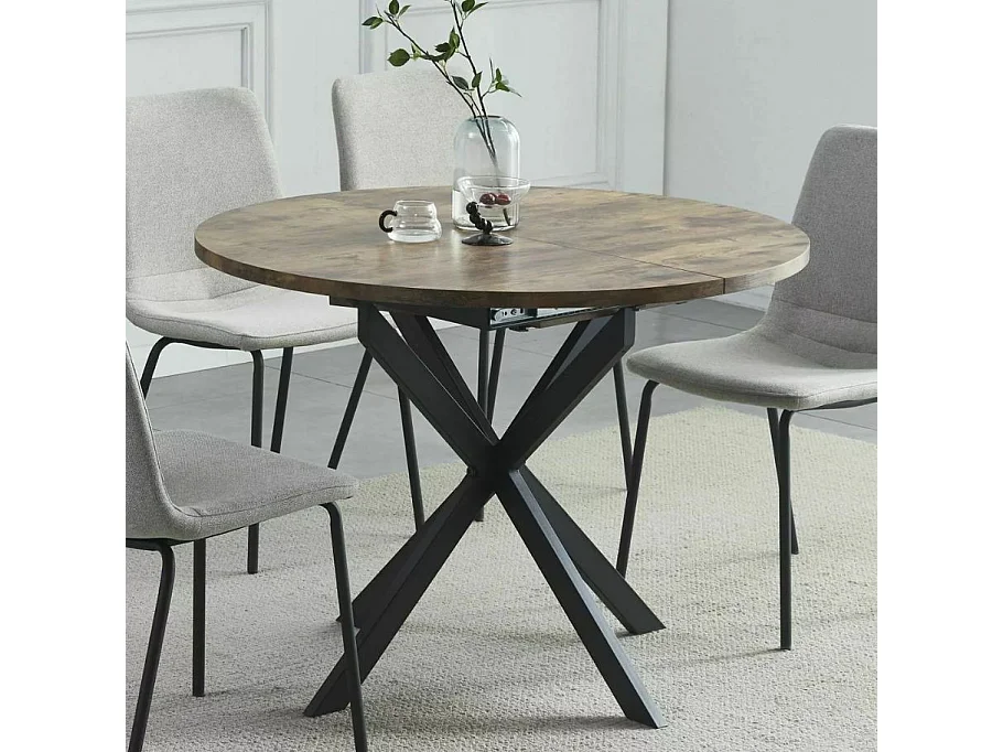 Table ronde 100 cm extensible bois et noir pieds métal Larry