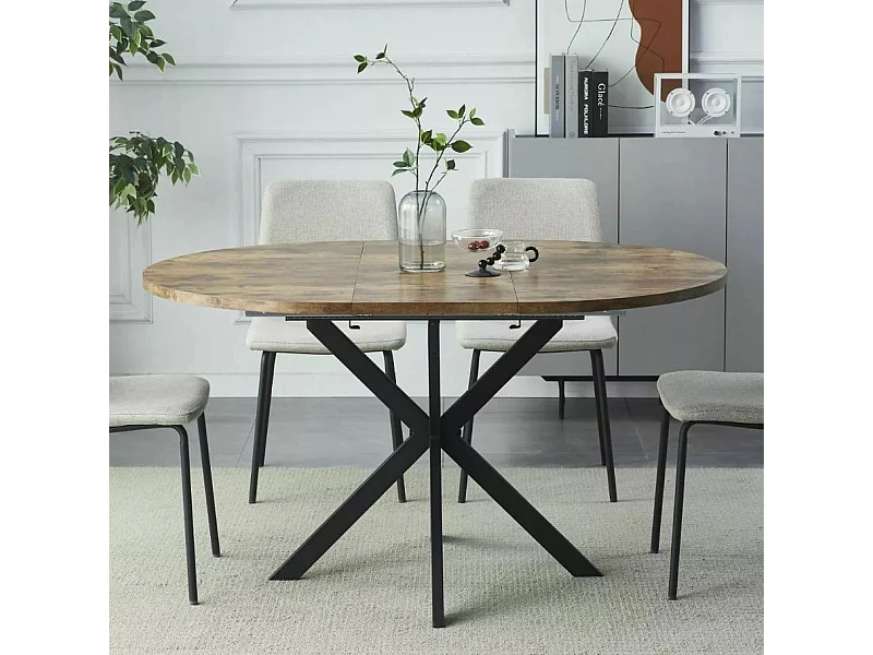 Table ronde 100 cm extensible bois et noir pieds métal Larry