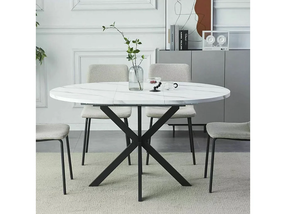 Tavolo rotondo allungabile da 100 cm in stile marmo Larry gambe in metallo