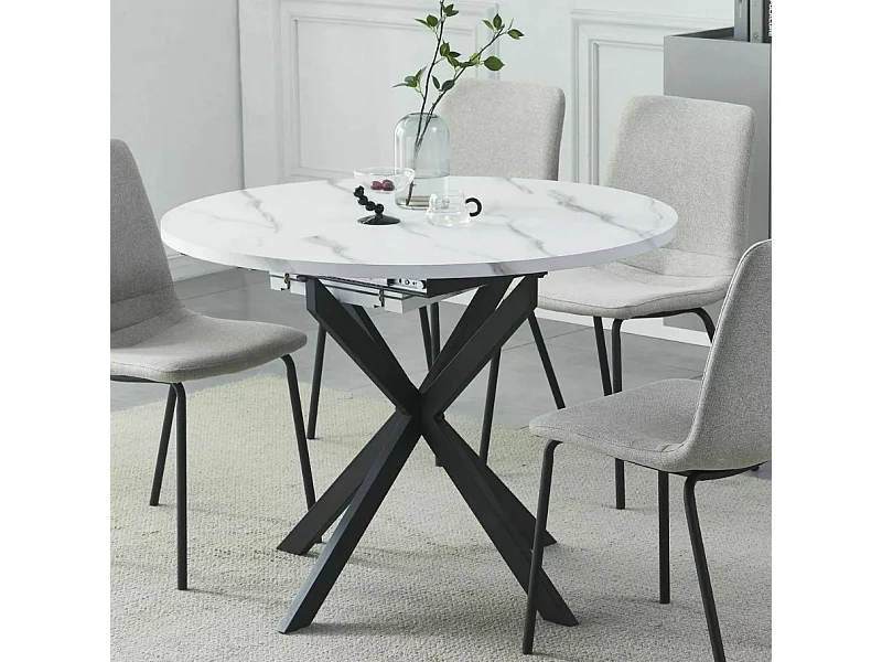 Table ronde 100 cm extensible style marbre pieds métal Larry