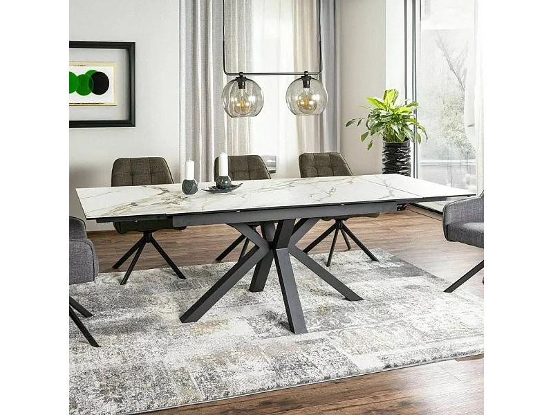 Table design céramique effet marbre blanc 160-240 cm Gatien