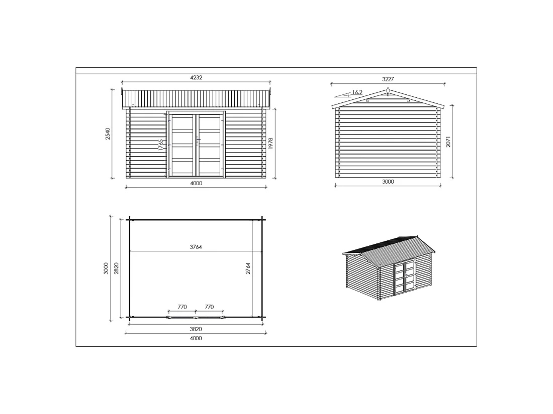 Casetta da giardino in legno - 12m2 - 4x3m - impregnata - 28mm - colore: marrone - DOM677 - ALTANKA