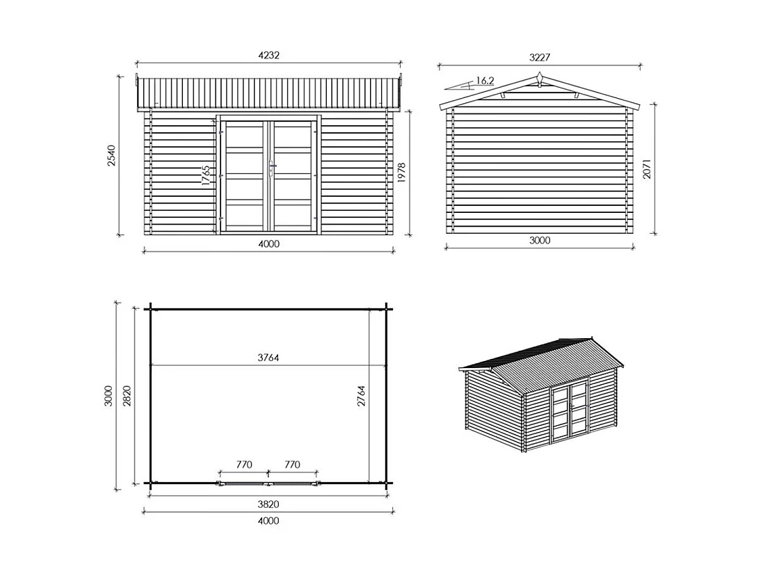 Casetta da giardino in legno - 12m2 - 4x3m - impregnata - 28mm - colore: marrone - DOM677 - ALTANKA