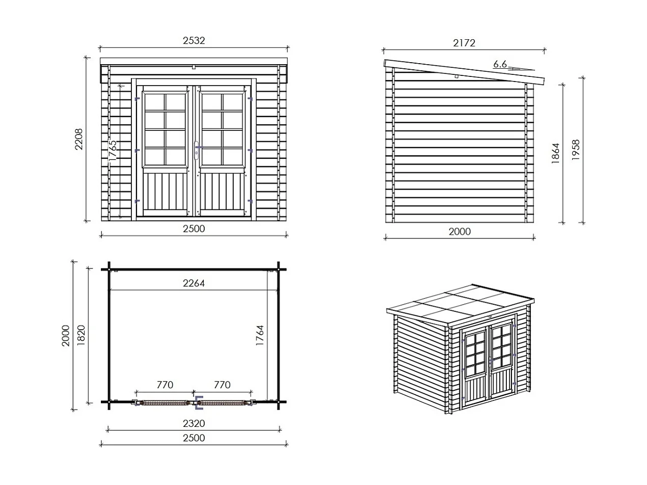 Abri de jardin en bois - 5m2 - 2.5x2m - Traité - Ep. 28mm - Couleur: vert - DOM725 - ALTANKA