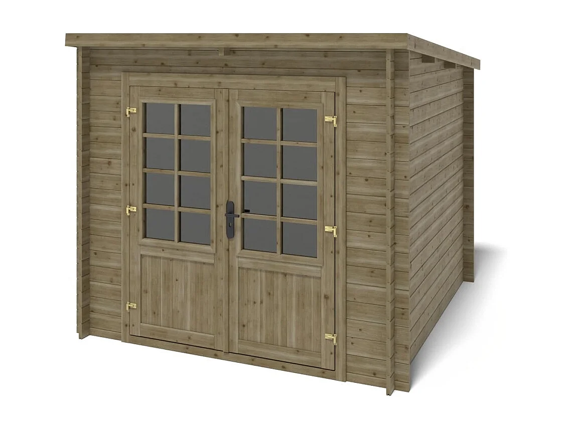 Abri de jardin en bois - 6.25m2 - 2.5x2.5m - Traité - Ep. 28mm - Couleur: vert - DOM724 - ALTANKA