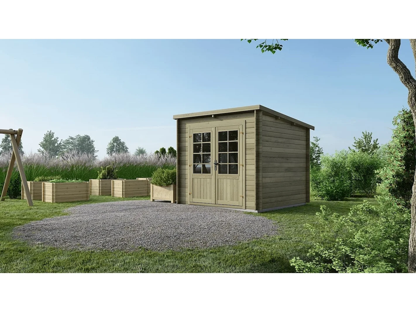 Abri de jardin en bois - 6.25m2 - 2.5x2.5m - Traité - Ep. 28mm - Couleur: vert - DOM724 - ALTANKA