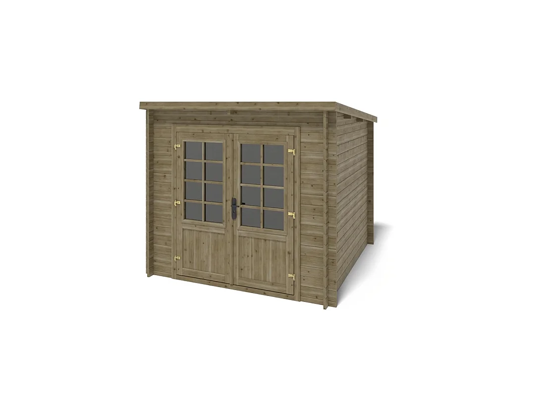 Abri de jardin en bois - 6.25m2 - 2.5x2.5m - Traité - Ep. 28mm - Couleur: vert - DOM724 - ALTANKA