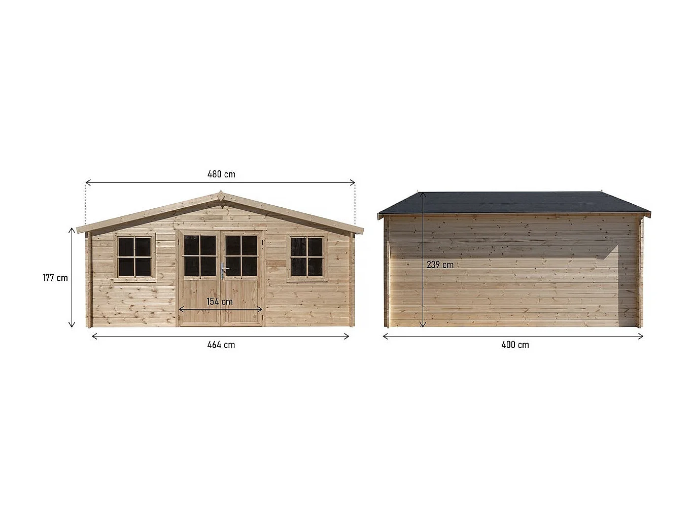 Tuinhuisje hout "Alex" - 20.20 m² - 480 x 400 x 239 cm - 28 mm
