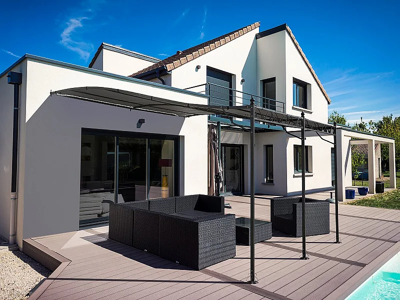 Pérgola de metal cinza 3 x 4 m com teto à prova d'água e anti-UV