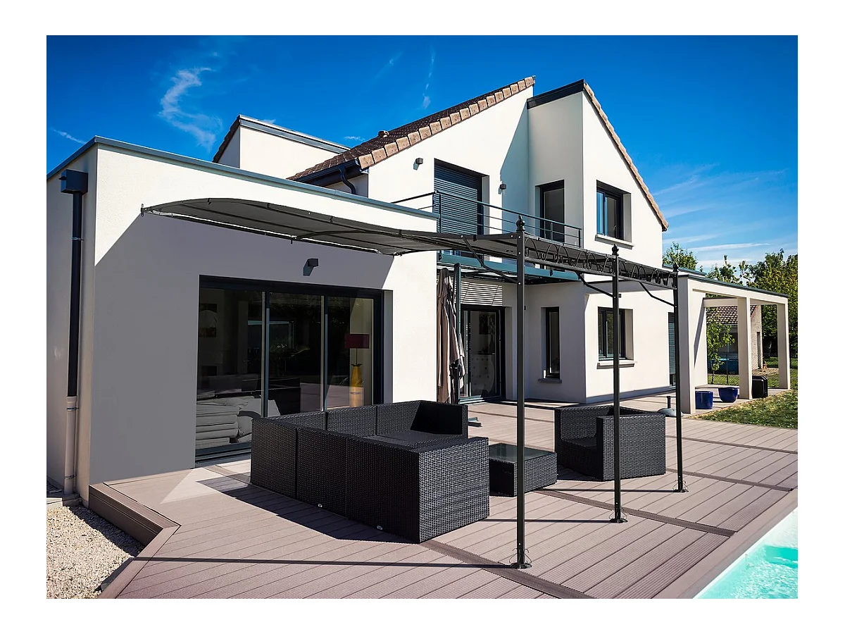 Pérgola de metal cinza 3 x 4 m com teto à prova d'água e anti-UV