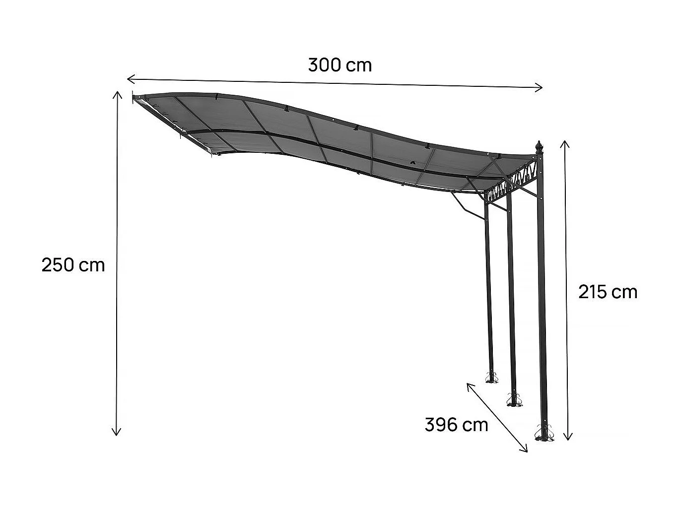Pergola tonnelle adossée en métal - 3 x 4 m - Gris