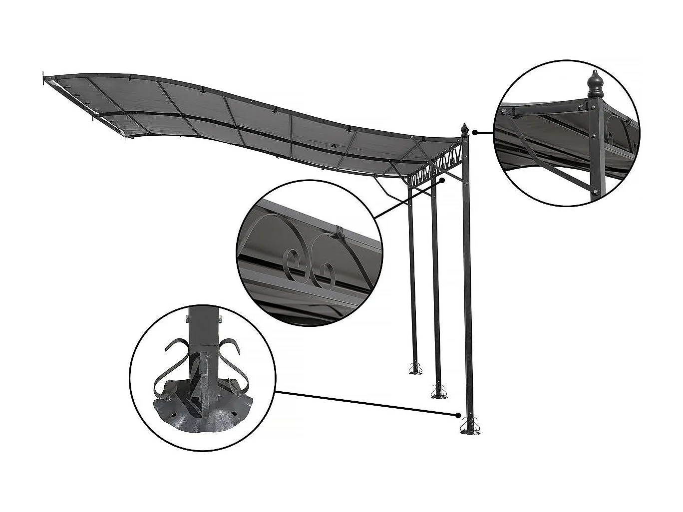 Pergola tonnelle adossée en métal - 3 x 4 m - Gris