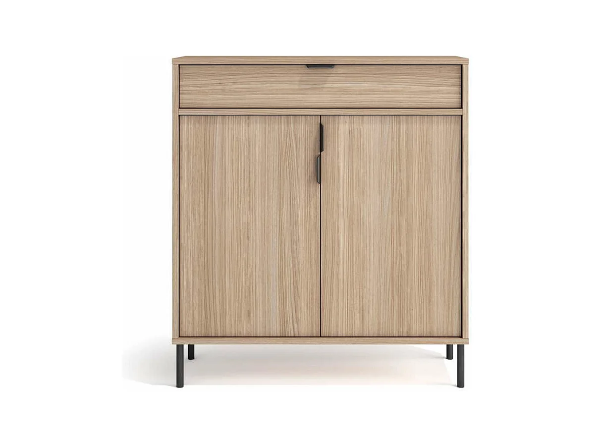 Mueble auxiliar/zapatero Md-507, 2 puertas 1 cajón en nogal oscuro, 89cm(alto) 80cm(ancho