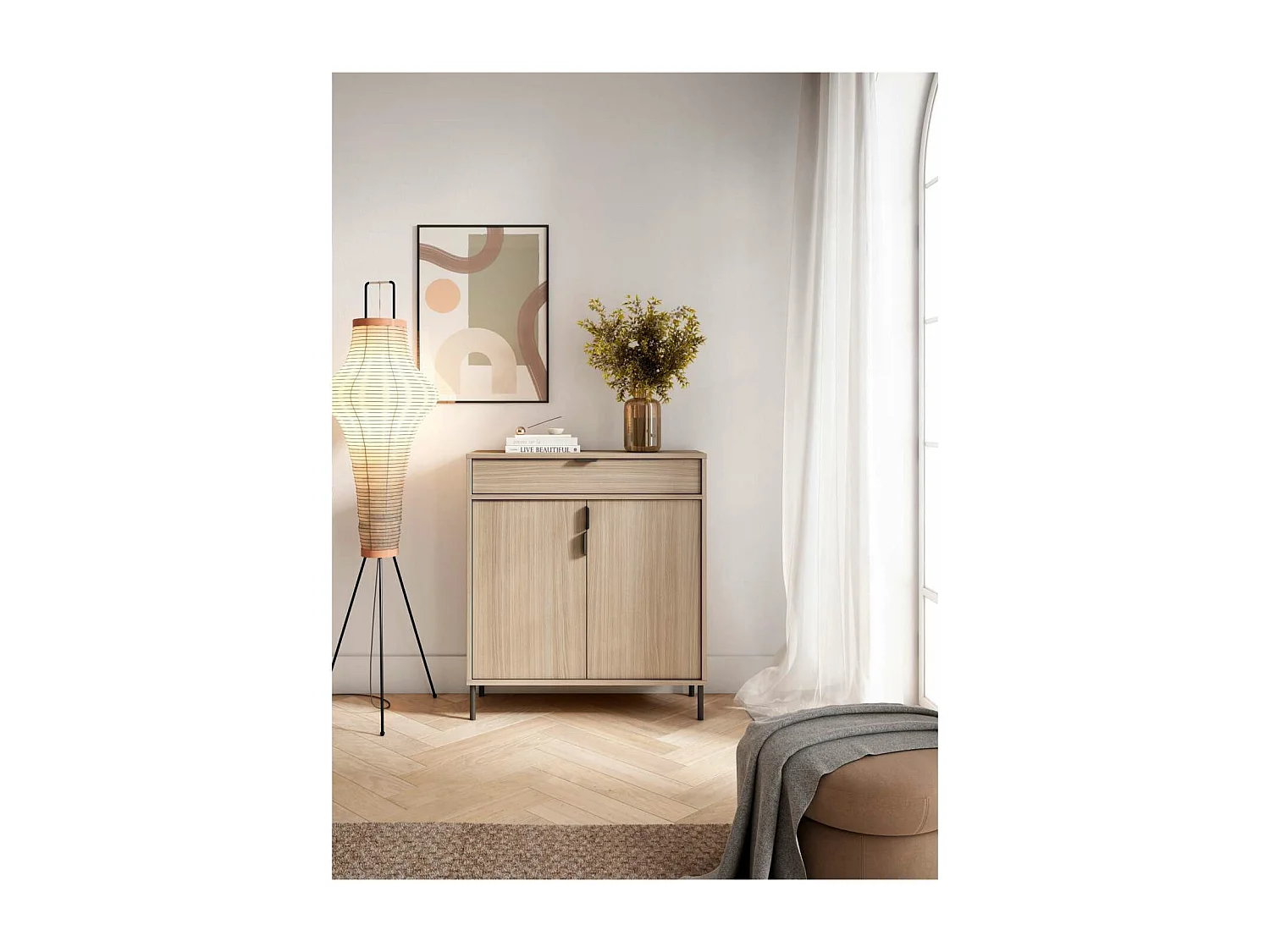 Mueble auxiliar/zapatero Md-507, 2 puertas 1 cajón en nogal oscuro, 89cm(alto) 80cm(ancho