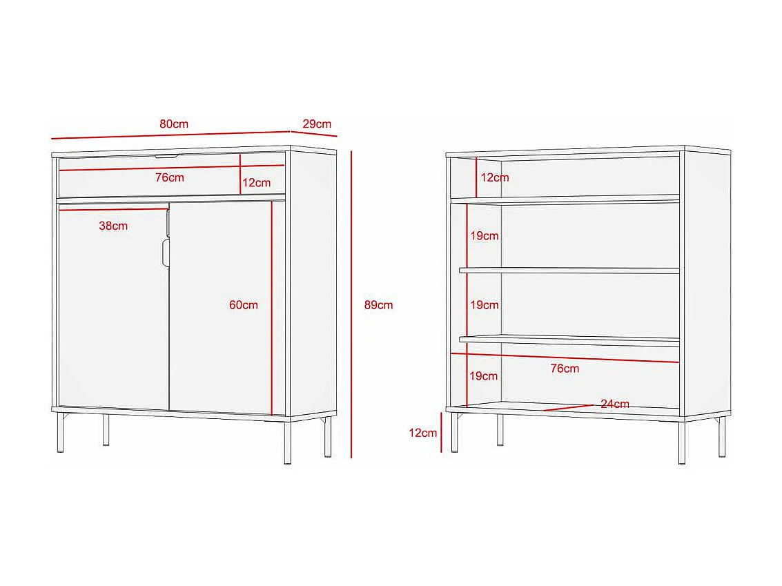 Mueble auxiliar/zapatero Md-507, 2 puertas 1 cajón en nogal oscuro, 89cm(alto) 80cm(ancho