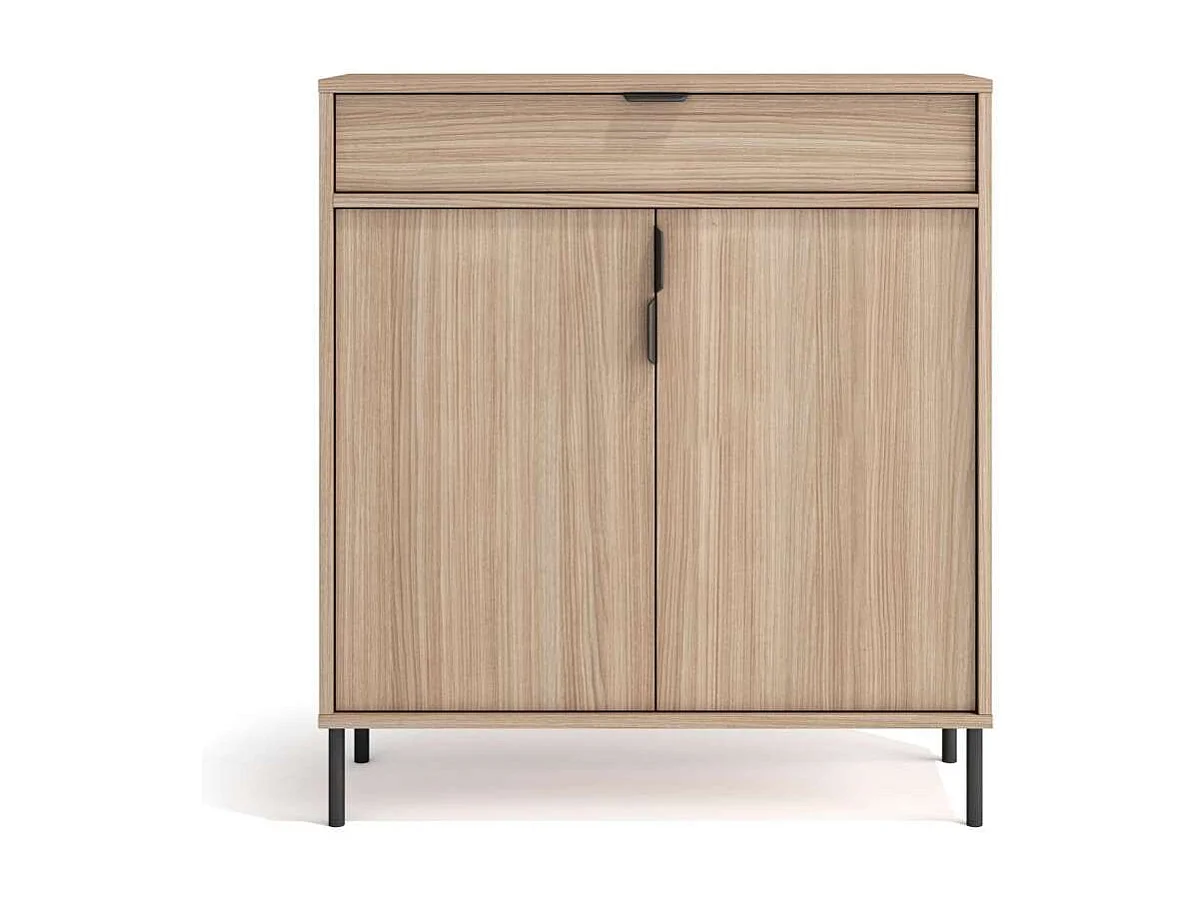 Mueble auxiliar/zapatero Md-507, 2 puertas 1 cajón en nogal oscuro, 89cm(alto) 80cm(ancho