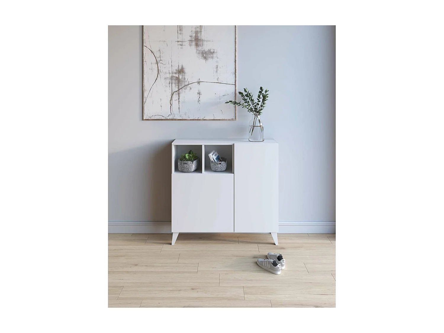 Recibidor zapatero 2 puertas en blanco. 87 cm (alto) x 90 cm (ancho) x 27 cm (prof.)