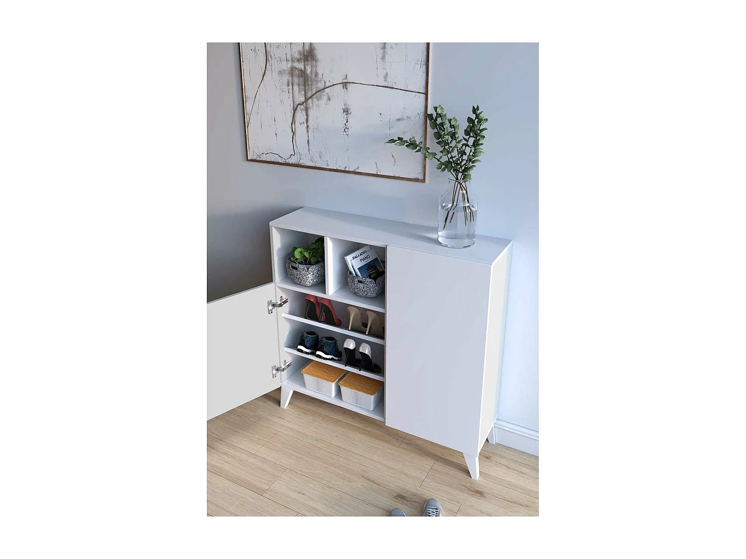 Recibidor zapatero 2 puertas en blanco. 87 cm (alto) x 90 cm (ancho) x 27 cm (prof.)