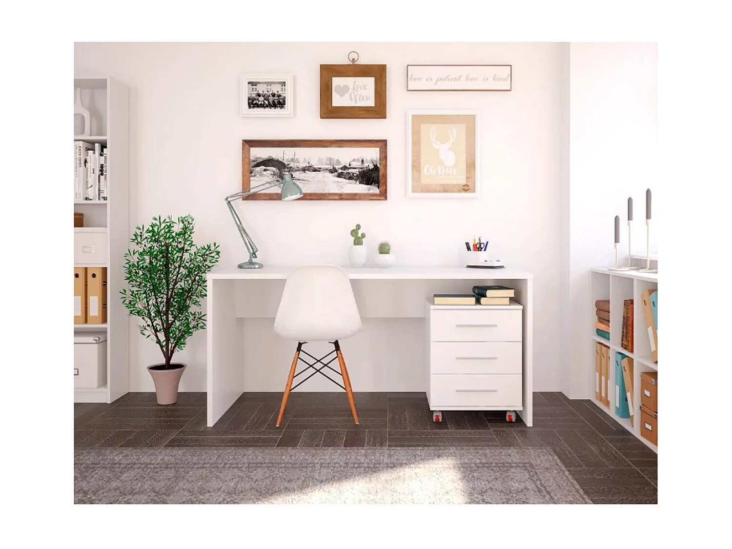 Buck con ruedas acabado blanco 58 cm(alto)45.5 cm(ancho)44 cm(fondo).