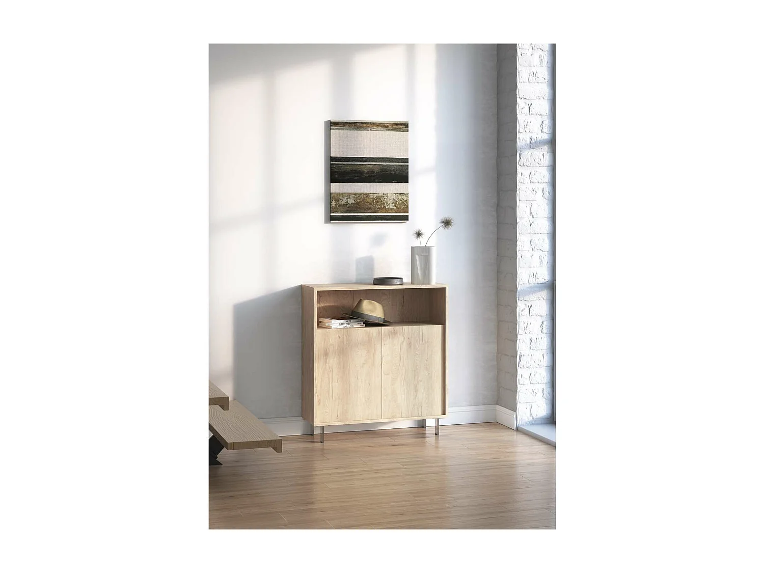 Mueble auxiliar/zapatero Md-509 con puertas acabado en roble, 89cm(alto) 80cm(ancho)  29cm