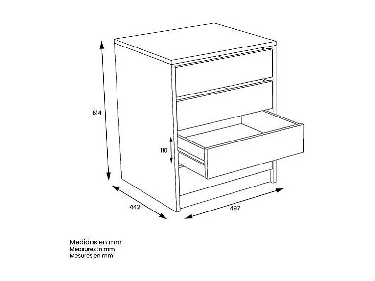 Cajonera Merise en color blanco. 61,4 cm(alto)50 cm(ancho)44 cm(largo)
