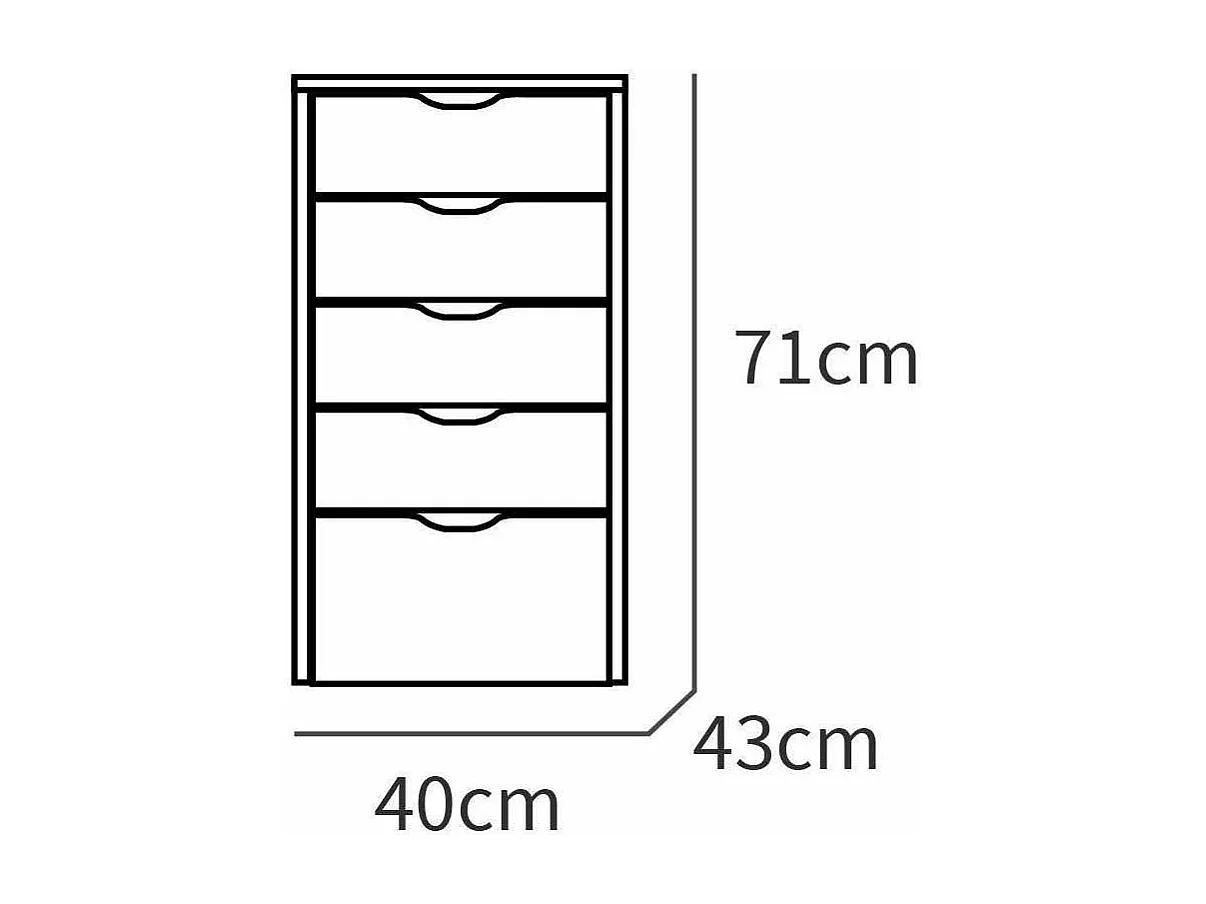 Cajonera Eko 5 cajones en blanco mate. 71 cm(alto)40 cm(ancho)43 cm(fondo).
