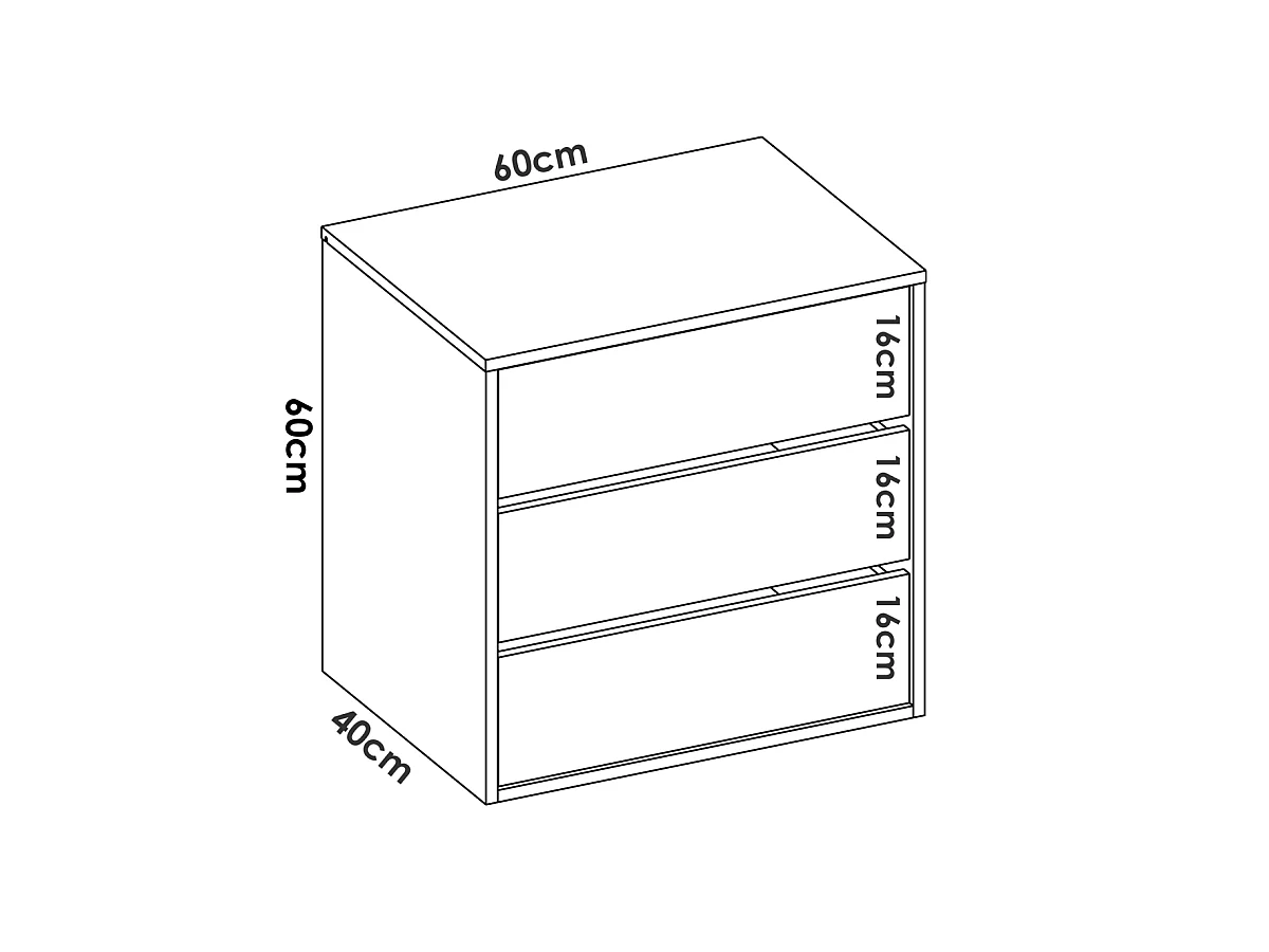 Cajonera Lola con 3 cajones en blanco, 60 cm(alto)60 cm(ancho)40 cm(fondo)
