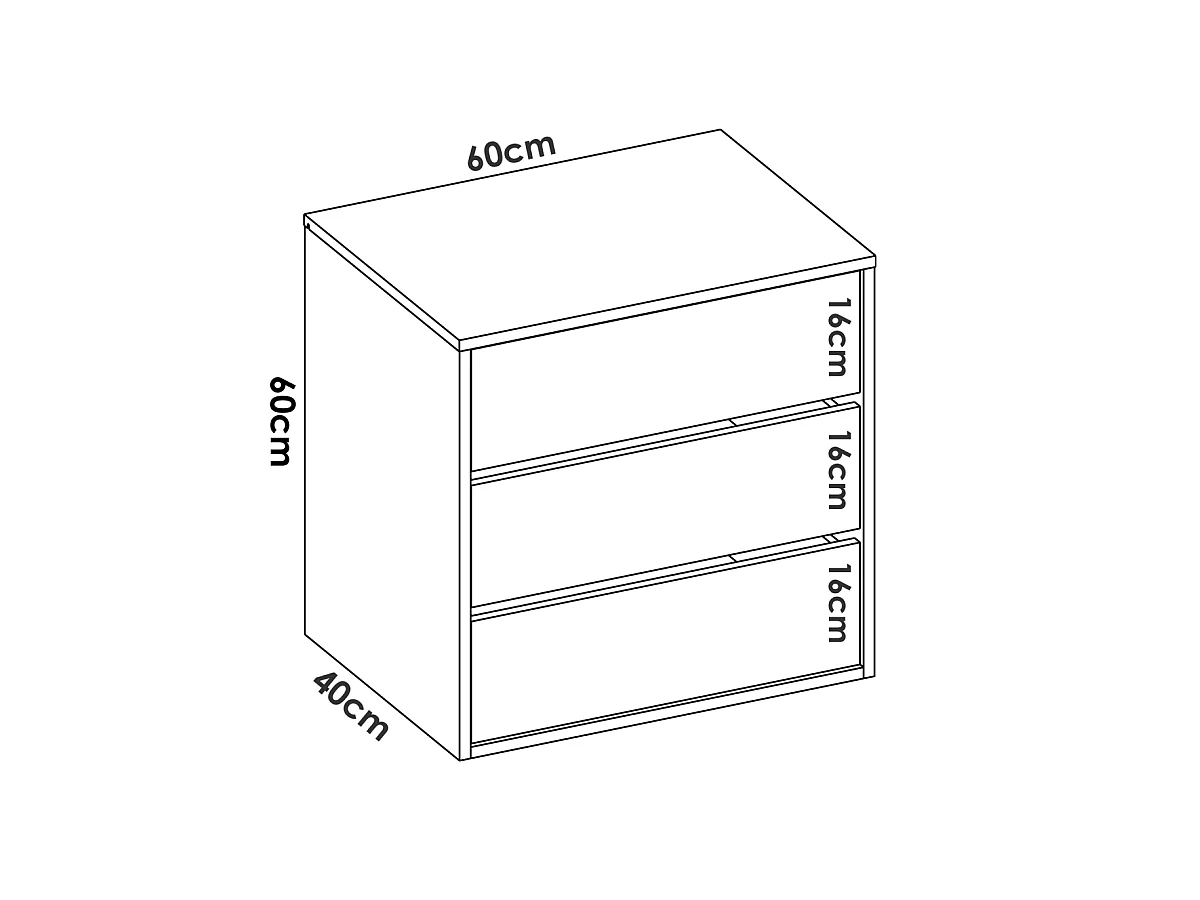 Cajonera Lola con 3 cajones en blanco, 60 cm(alto)60 cm(ancho)40 cm(fondo)
