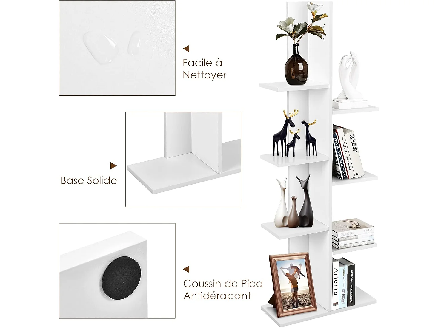 8-laags boomboekenplank, opbergplank voor kinderen/volwassenen, wit