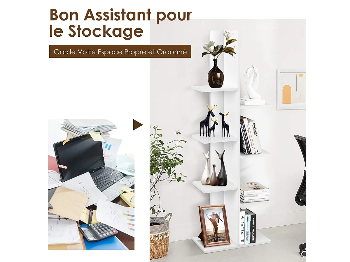 8-laags boomboekenplank, opbergplank voor kinderen/volwassenen, wit