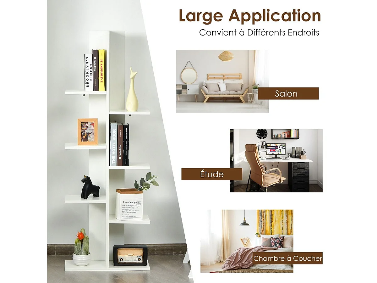 8-laags boomboekenplank, opbergplank voor kinderen/volwassenen, wit