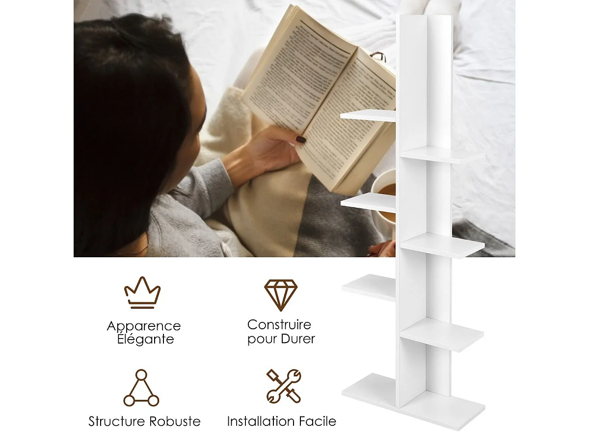 8-laags boomboekenplank, opbergplank voor kinderen/volwassenen, wit