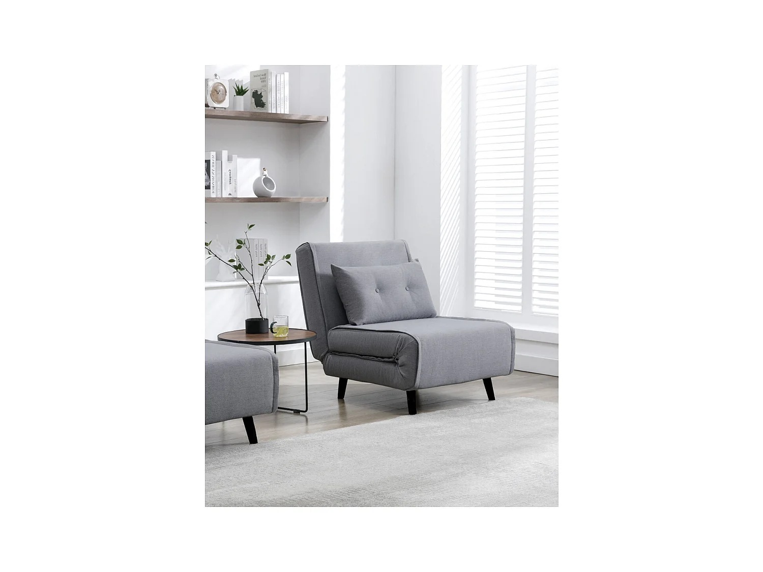 Sofá convertible en cama Pegaso abertura rápida de 1 plaza de tela en gris y patas  altas negras