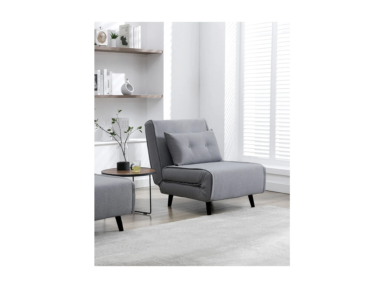 Sofá convertible en cama Pegaso abertura rápida de 1 plaza de tela en gris y patas  altas negras
