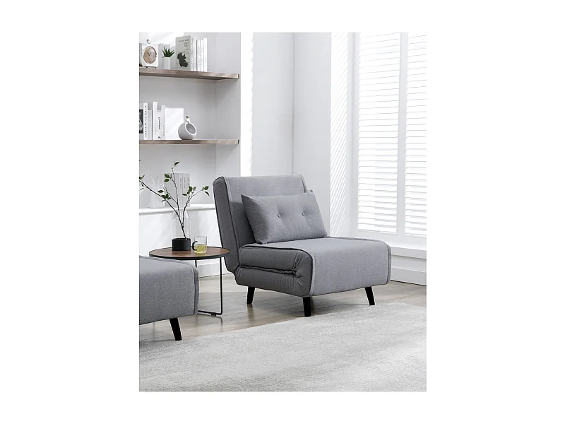 Sofá convertible en cama Pegaso abertura rápida de 1 plaza de tela en gris y patas  altas negras