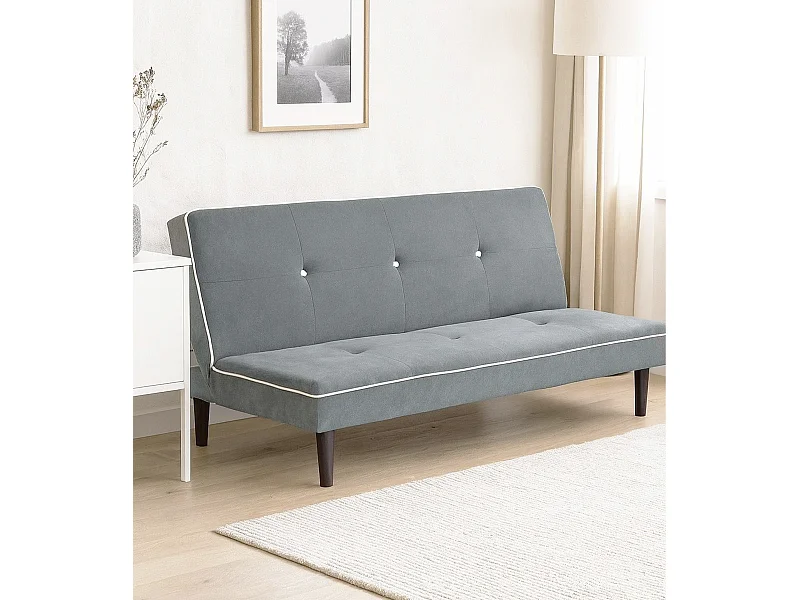 Sofá cama clic clac de 87x190x88 cm de tela en color gris y patas de metal plateadas Sol