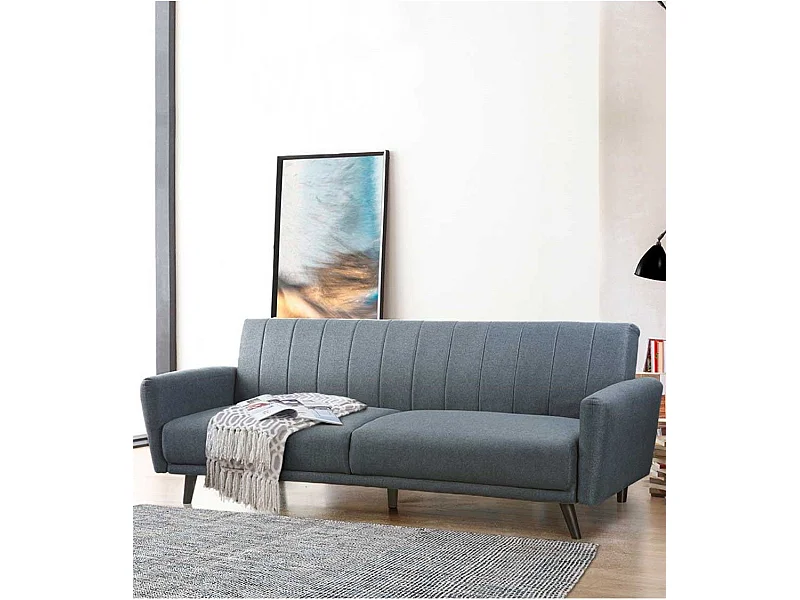 Sofá cama de 85x214x85 cm de tela en color gris con patas de metal en color oscuro Axel