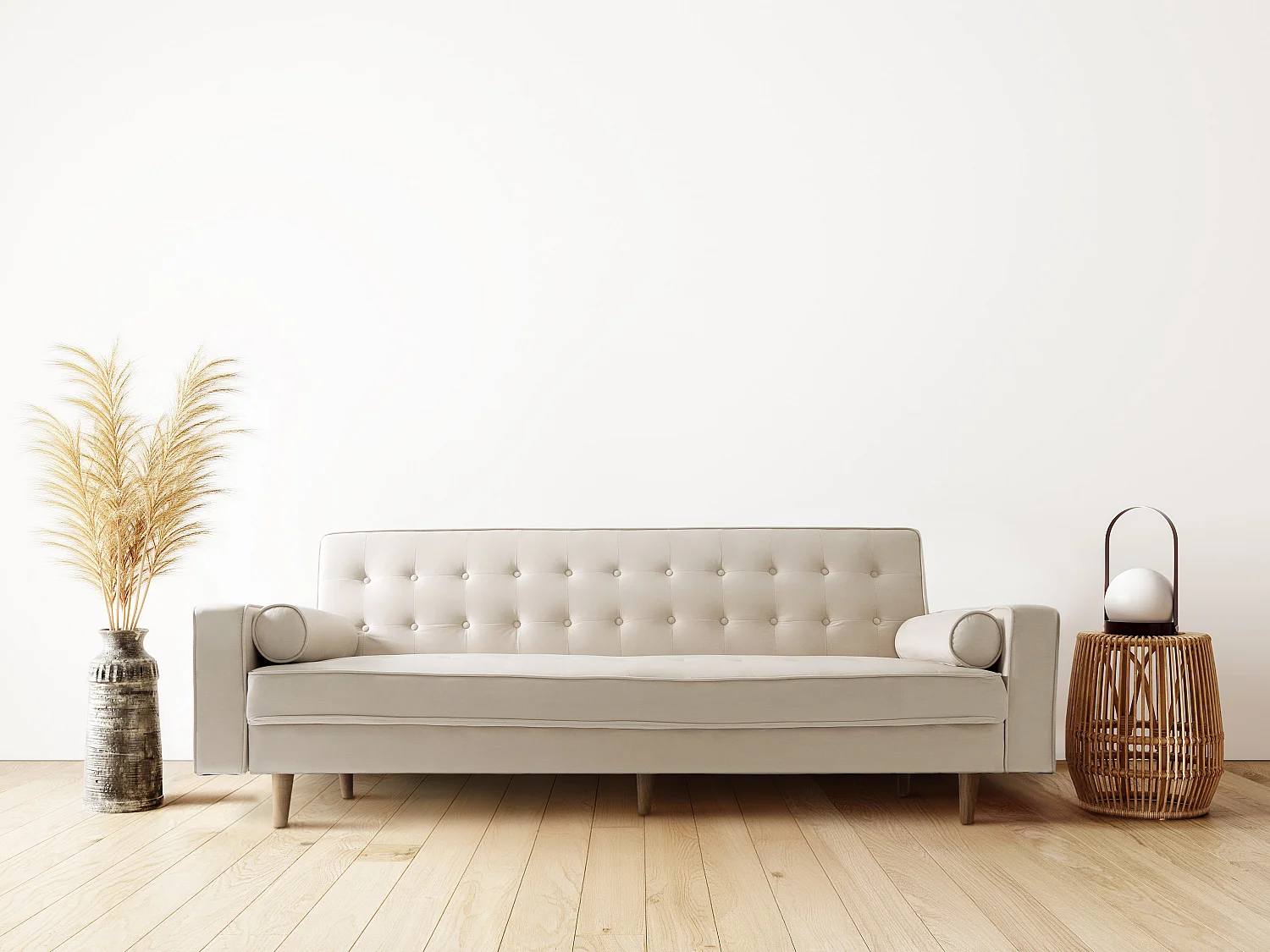 Sofá cama de 3 plazas de 100x210x89 cm de terciopelo en color verde y patas en roble Green