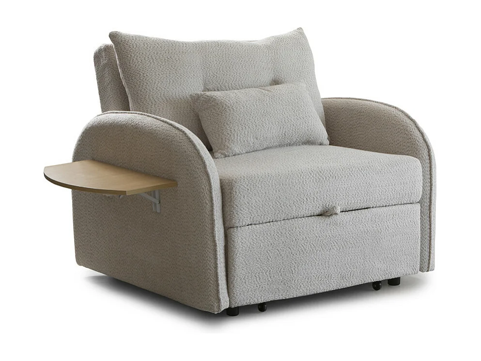 Sofá cama de 88x113-125x95-220 cm de tela en color beige con bandeja lateral plegable Thor