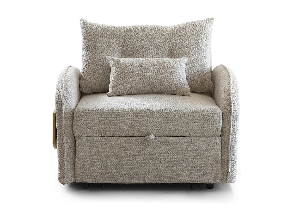 Sofá cama de 88x113-125x95-220 cm de tela en color beige con bandeja lateral plegable Thor