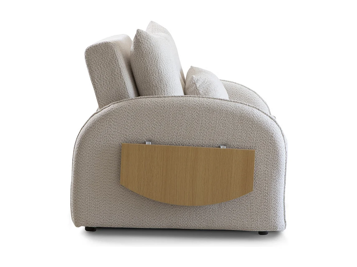 Sofá cama de 88x113-125x95-220 cm de tela en color beige con bandeja lateral plegable Thor