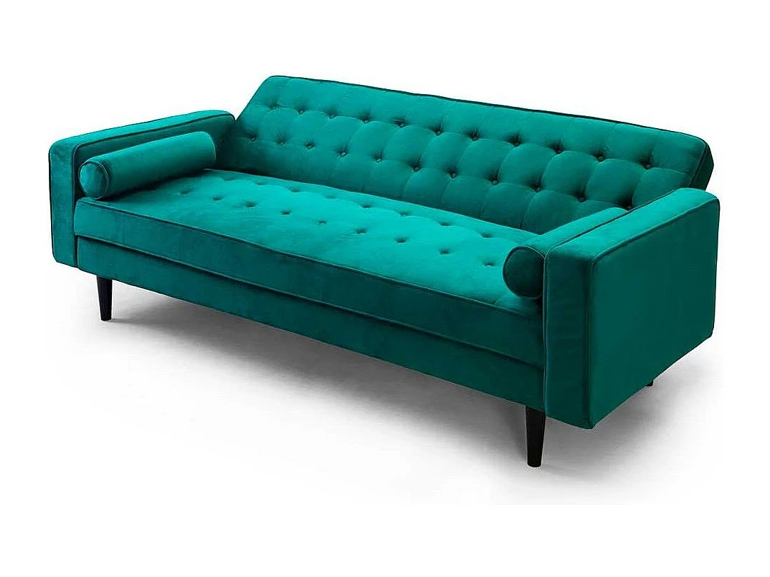 Sofá cama de 3 plazas de 100x210x89 cm de terciopelo en color verde y patas negras Green