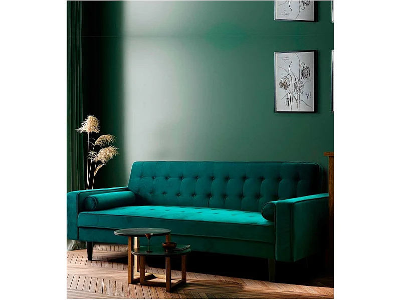 Sofá cama de 3 plazas de 100x210x89 cm de terciopelo en color verde y patas negras Green