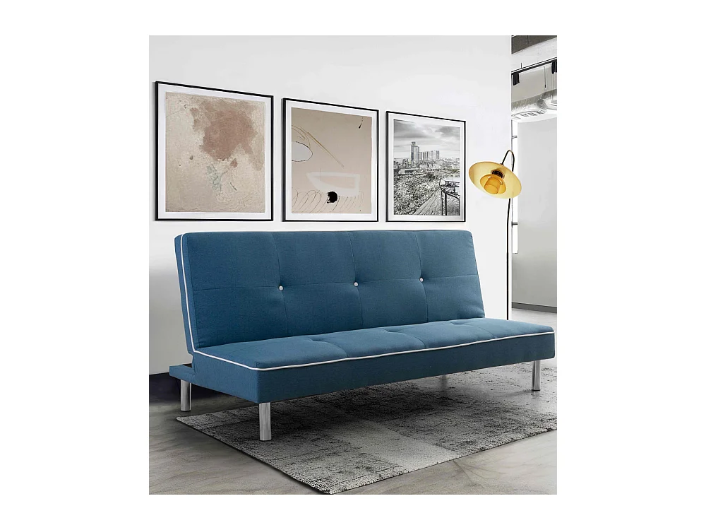 Sofá cama clic clac de 87x190x88 cm de tela en color azul y patas de metal plateadas Sol